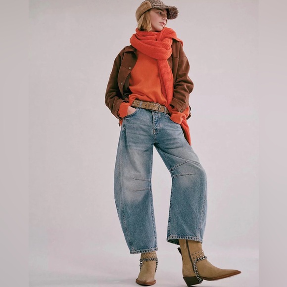 Free People We The Free Good Luck Mid-Rise Barrel Jeans 🦋 Size 24 🦋 Like New - Picture 5 of 7